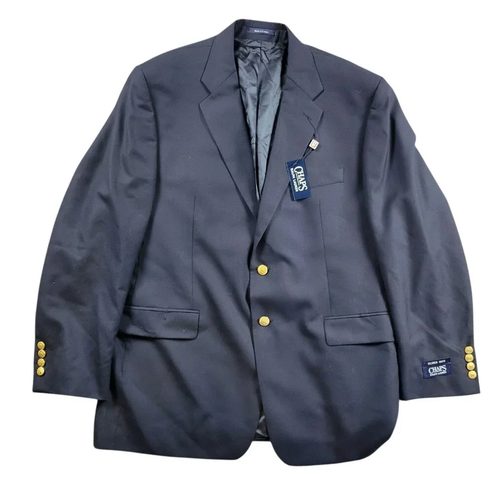Ralph Lauren Chaps Blazer Jacket  Mens 42 Lined Gold Buttons Tags FLAW*